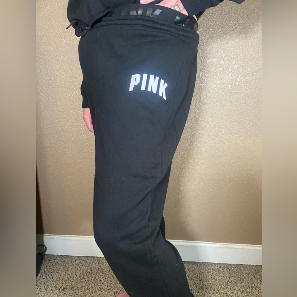 PINK HIGH WAISTED DRAWSTRING EXPOSED LOGO ELASTIC RIBBED BANDED JOGGERS